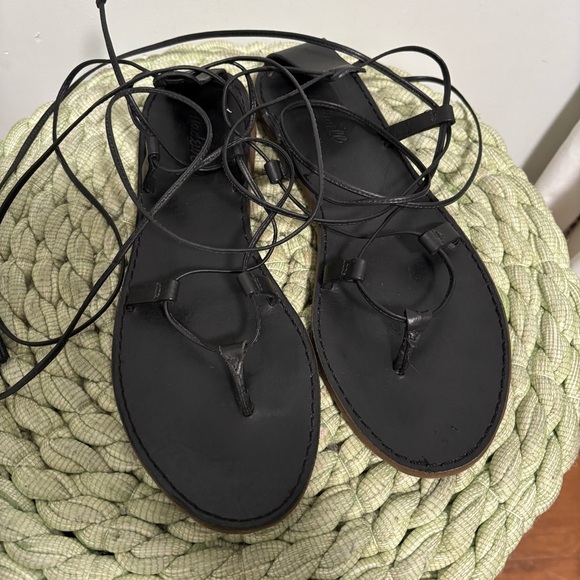 Madewell The Boardwalk Matte Black Leather Lace-Up Flat Sandal Size 9.5 - Picture 8 of 11